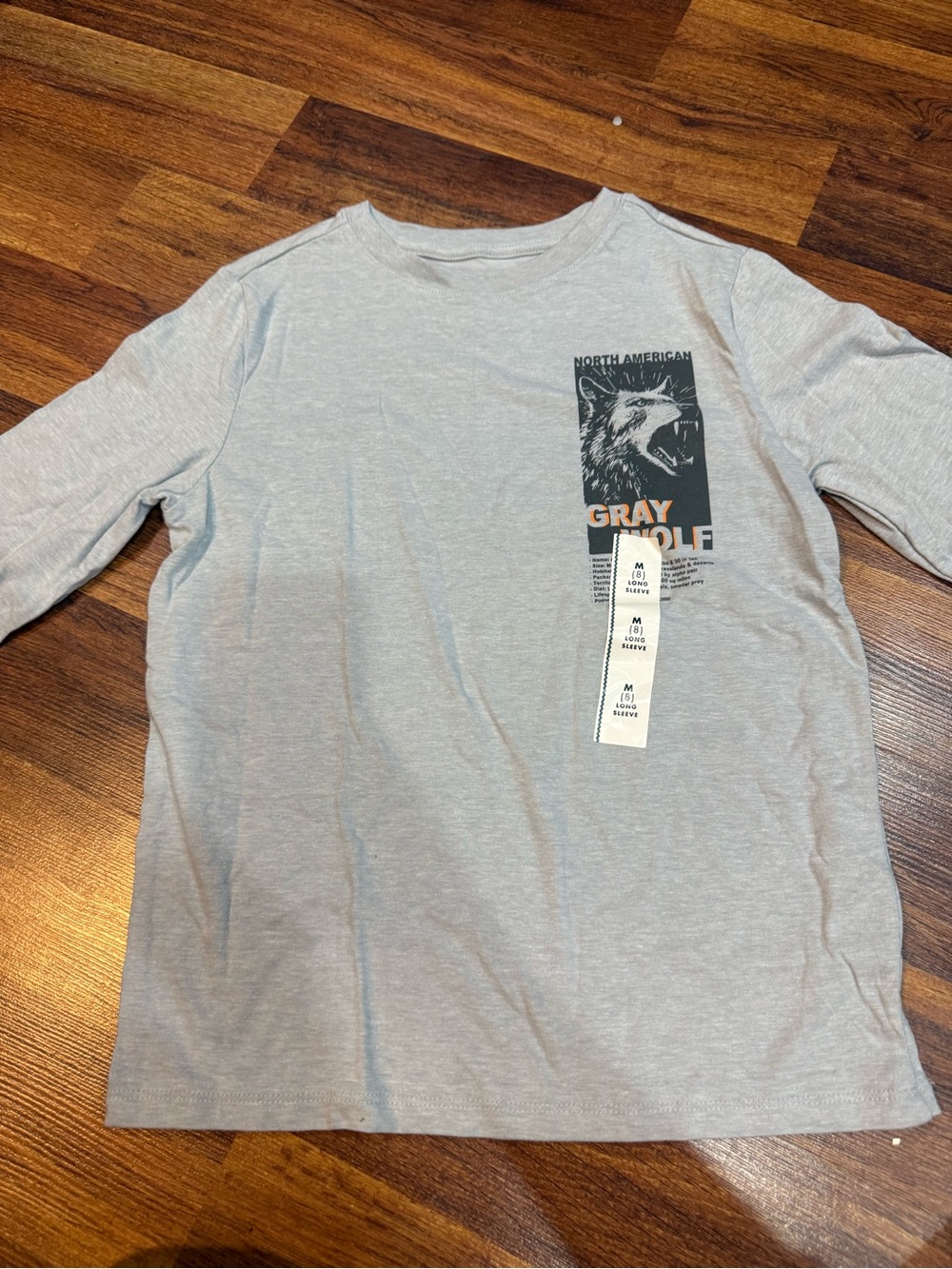 Boys Gray Wolf Graphic Long-Sleeve Shirt - Light Gray M(8)
